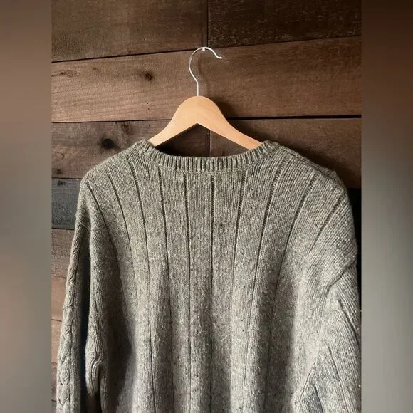 Vintage Cherokee Lambswool Cable Knit Sweater Fisherman Gray Crewneck 90s Unisex - Picture 7 of 7